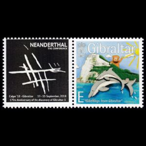 Neandertaler on margin of personalized stamp of Gibraltar 2018