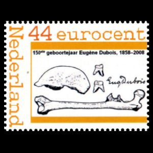 Pithecanthropus erectus fossils on personalized stamp of Netherland 2008 - 150th anniversary of Eugene Dubois