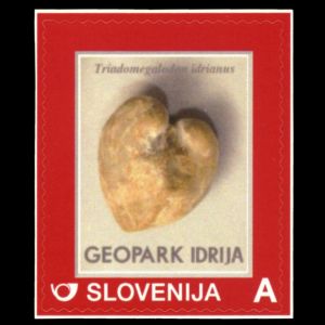 Fossil shell on personalized stamp of Slovenia 2014