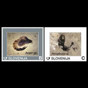Fossils of Decapod and Fish on personalized stamps of Slovenia 2015