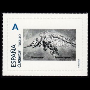 Fossil of Mixosaurus on personalized stamp of Spain 2019