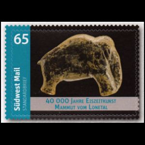 Homo ergasters from excavation site Bilzingsleben on private post, Thueringen bote, stamp of Germany 2008