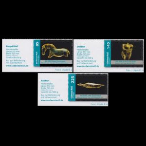 Ice Age figures from mammoth ivory on stamp of private German post company Suedwest Mail 2018