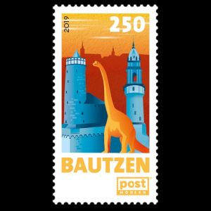Dinosaur from Dinosaur park of Bautzen on definitive stamp of Post Modern 2019