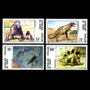 dinosaurs, prehistoric animals on stamps of Congo 1975