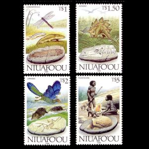 prehistoric animals, dinosaurs , life evolution on stamps of Niuafoou 1989