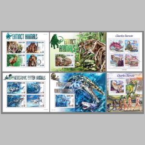 Dinosaurs and other prehistoric animals, Charles Darwin on stamps of Sierra Leone 2015