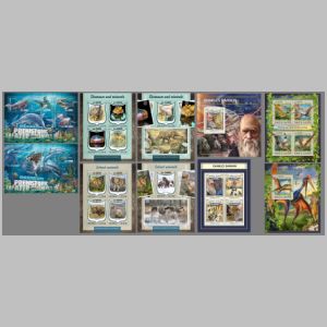 Dinosaurs and other prehistoric animals, Charles Darwin on stamps of Sierra Leone 2016