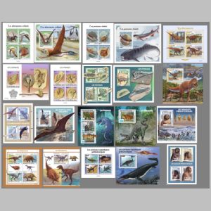 Dinosaurs, Prehistoric animals on stamps of Central African Republic 2021