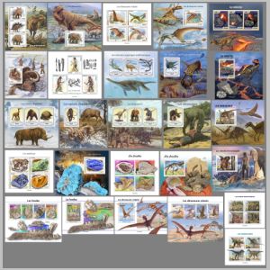 Fossils and reconstructions of dinosaurs and other prehistoric animals on stamps of Chad 2021