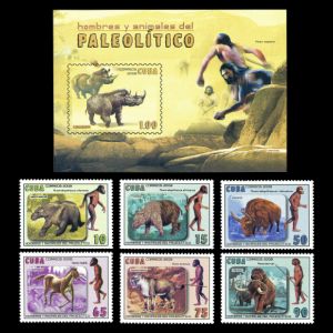 Paleolithic Men and Prehistoric Animals on stamps of Cuba 2008