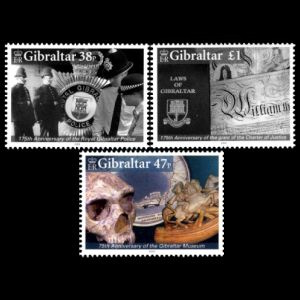 Skull of Neanderthal on stamps of Gibraltar 2005