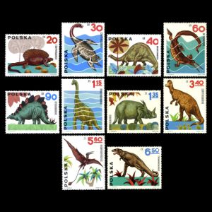 dinosaurs and other prehistoric animals on stamps of Poland 1965