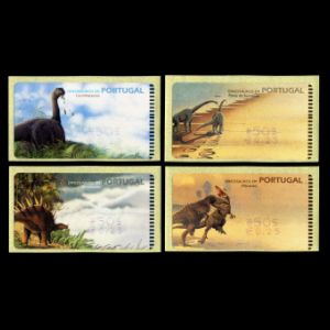 Sauropod, Lourinhasaurus, Allosaurus, Dacentrurus, dinosaurs and its footprints on stamps of Portugal 2000