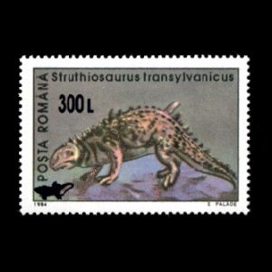 Struthiosaurus transylvanicus dinosaur on surcharged stamp of Romania 2001