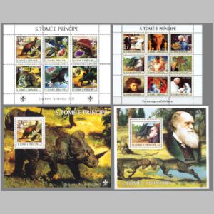 Dinosaurs and Charles Darwin on stamps of Sao Tome e Principe 2003