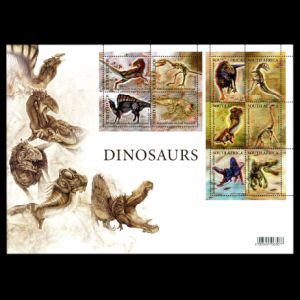 Fossils and reconstructions of Dinosaurs on 3D stamps of South Africa 2009
