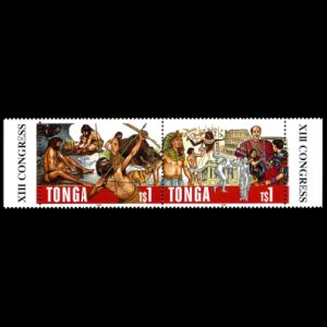 Prehistoric humans and cave painting on stamps of Tonga 1996