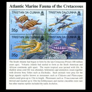 Atlantic marine fauna of the Cretaceous on stamps of Tristan da Cunha 1997