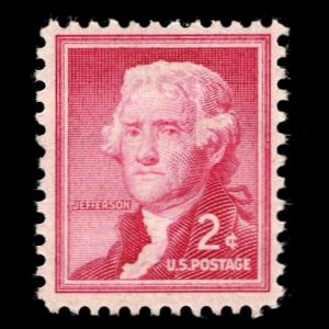 Thomas Jefferson on stamp of USA 1954