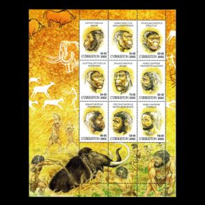 Prehistoric hominids on stamps of Uzbekistan 2002