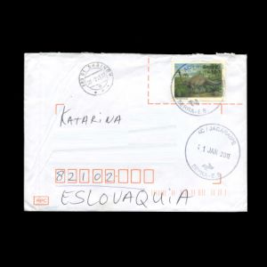 Titanosaurus dinosaur stamp of Brazil 1995 on circulated letter