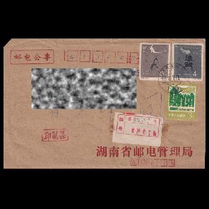 circulated cover with dinosaur stamps of China 1958