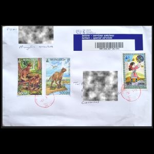 Dinosaurs stamps  on circulatted, big, registered letter from Mongolia to Germany 2026