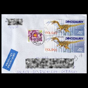 Dinosaurs on stamps of Poland 2025 on cover to Germany