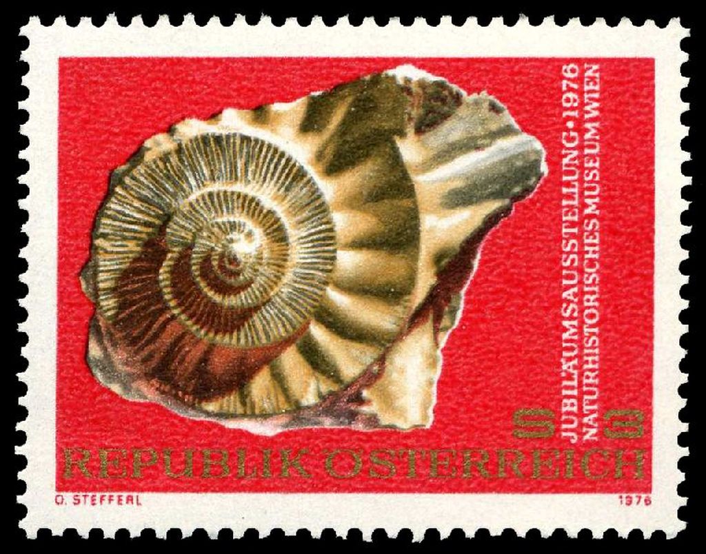 Ammonite on stamp of Austria