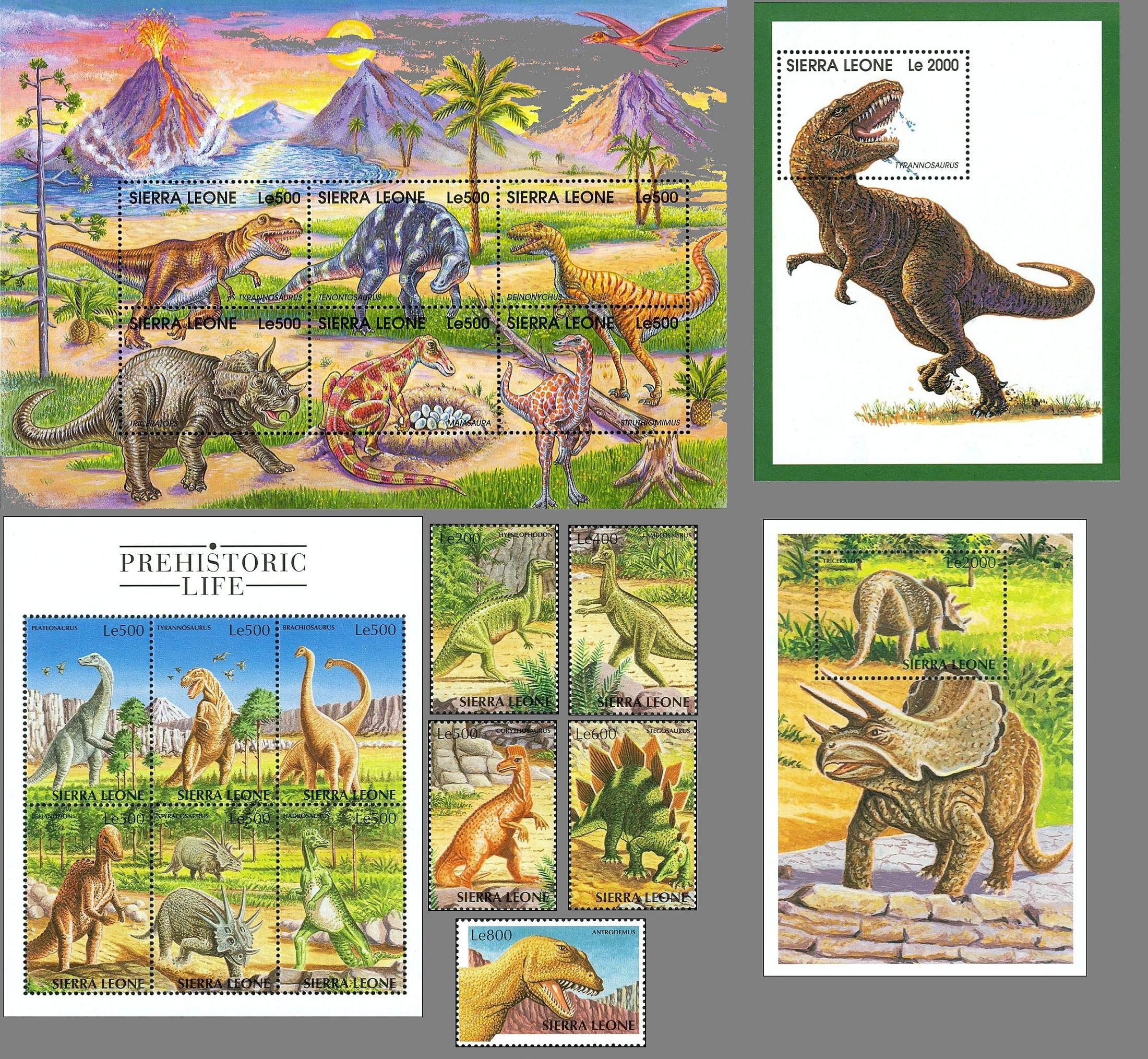 Dinosaurs, prehistoric animals, fossils stamps 1988
