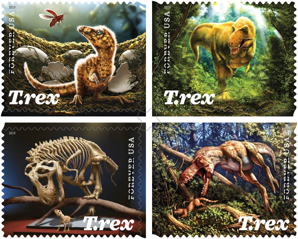 Tyrannosaurus rex on stamps of USA