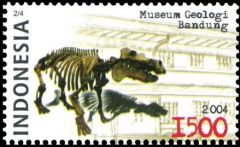 Fossil hippopotamus and the building of the Museum Geology Bandung on stamp of Indonesia 2004