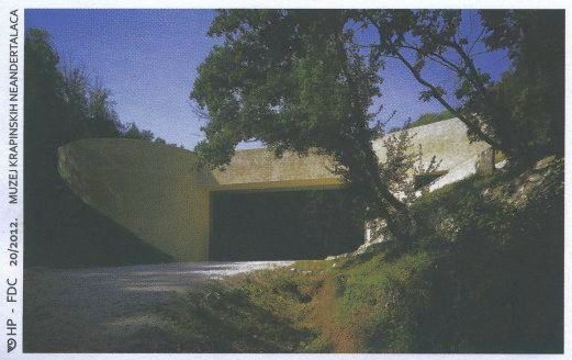 The entrance of Krapina Neanderthal Museum on the cachet of FDC of Croatia 2012