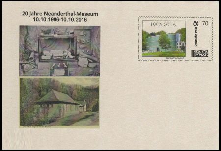 Personalized postal stationery 20 years since established the Neanderthal Museum, Germany 2016