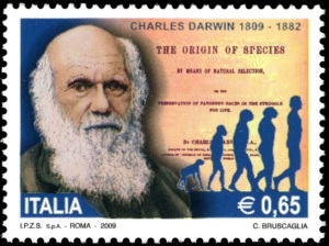 Human evolution on stamp