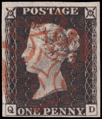 Penny Black, Great Britain 1840, the first stamp on the world