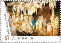 Fossil found place, Cliefden cave on stamp of Australia 2017