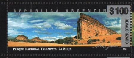 Landscape of Talampaya Natural Park on surcharged stamp of Argentina 2018