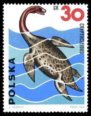 CRYPTOCLEIDUS plesiosaur on stamp of Poland 1965