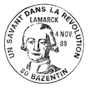 Jean Baptist Lamarck on commemorative postmark of France 1989
