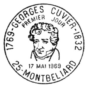 Famous French paleontologist Georges Cuvier on commemorative postmark of France 1969