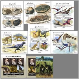 Dinosaurs and other prehistoric animals, Charles Darwin on stamps of Togo 2023