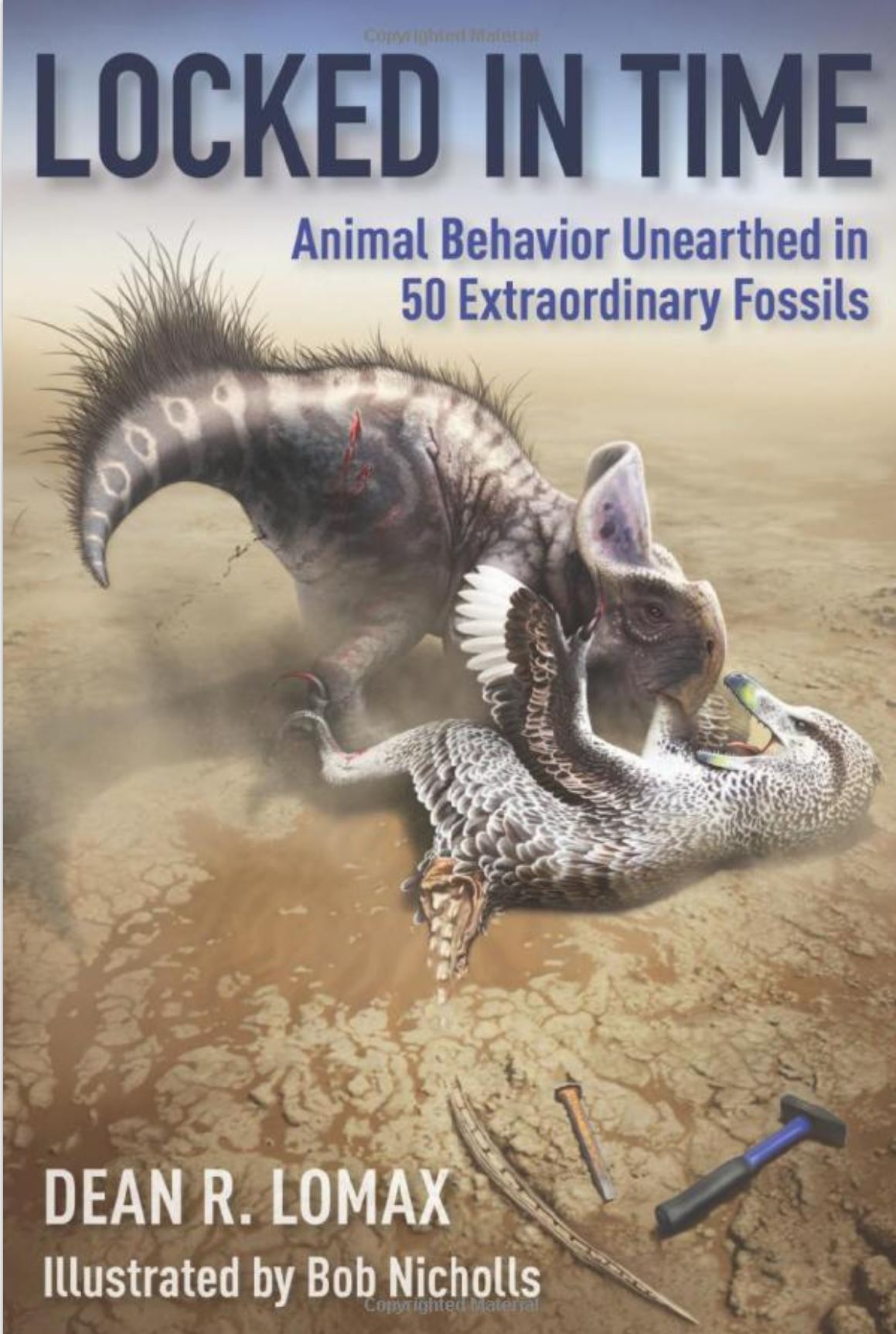 Velociraptor locked in combat with a Protoceratops on a cover of Locked in Time book