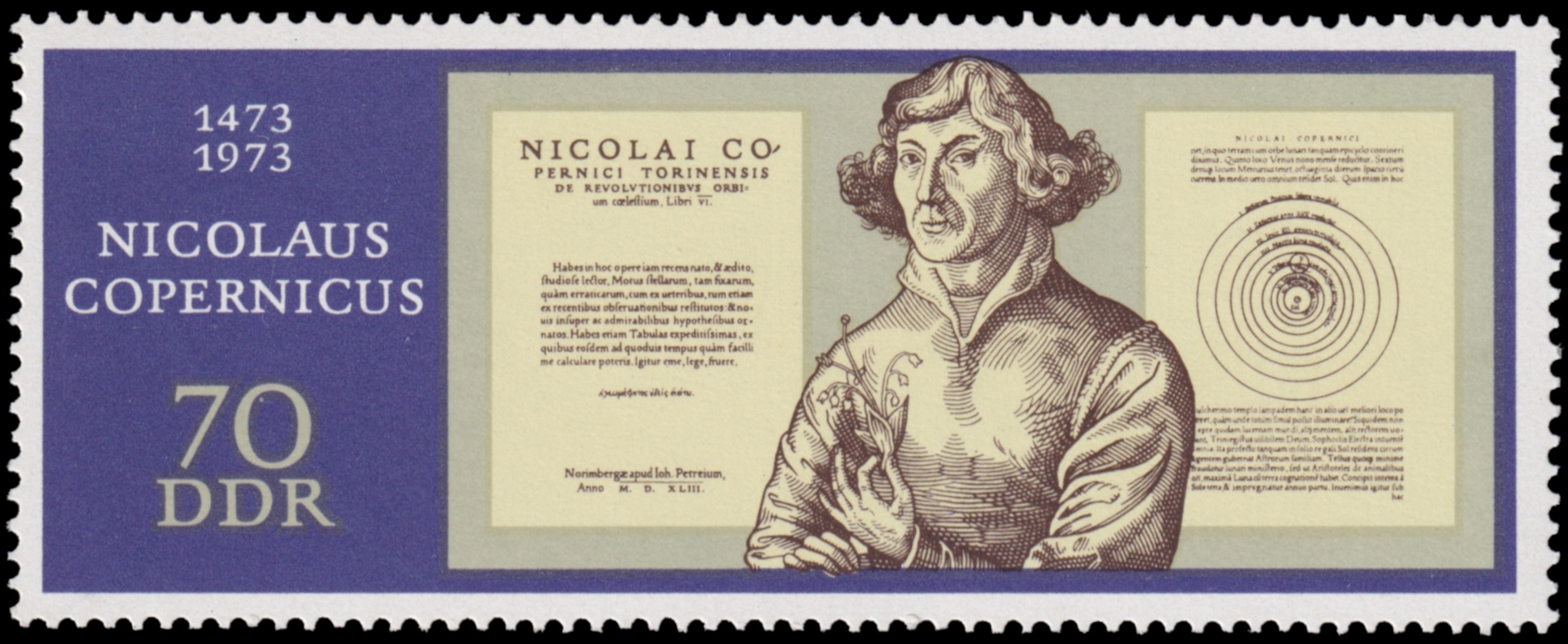 Nicolaus Copernicus on stamp of German Democratic Republic 1973