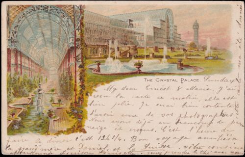 The Crystal Palace at Sydenham on postcard of Great Britain, mailed in 1901 The Crystal Palace at Sydenham on postcard of Great Britain, mailed in 1901