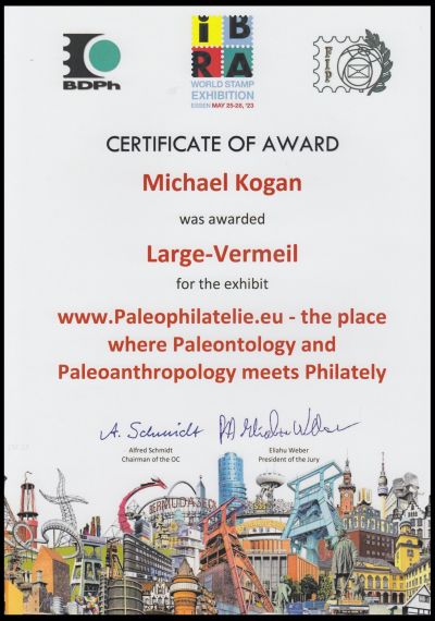 Certificate of Paleophilatelie website at IBRA 2023