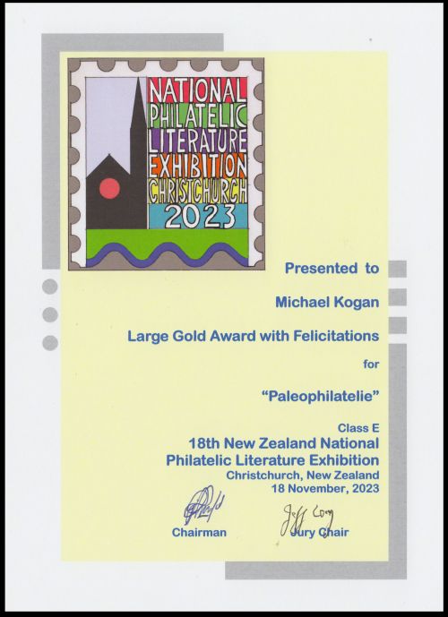 Medal of Paleophilatelie website at NZNPLE-2023