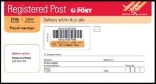 prepaid "Registered Post" envelops of Australian Post