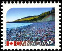 Fossil found place: Miguasha National Park on stamp of Canada 2014